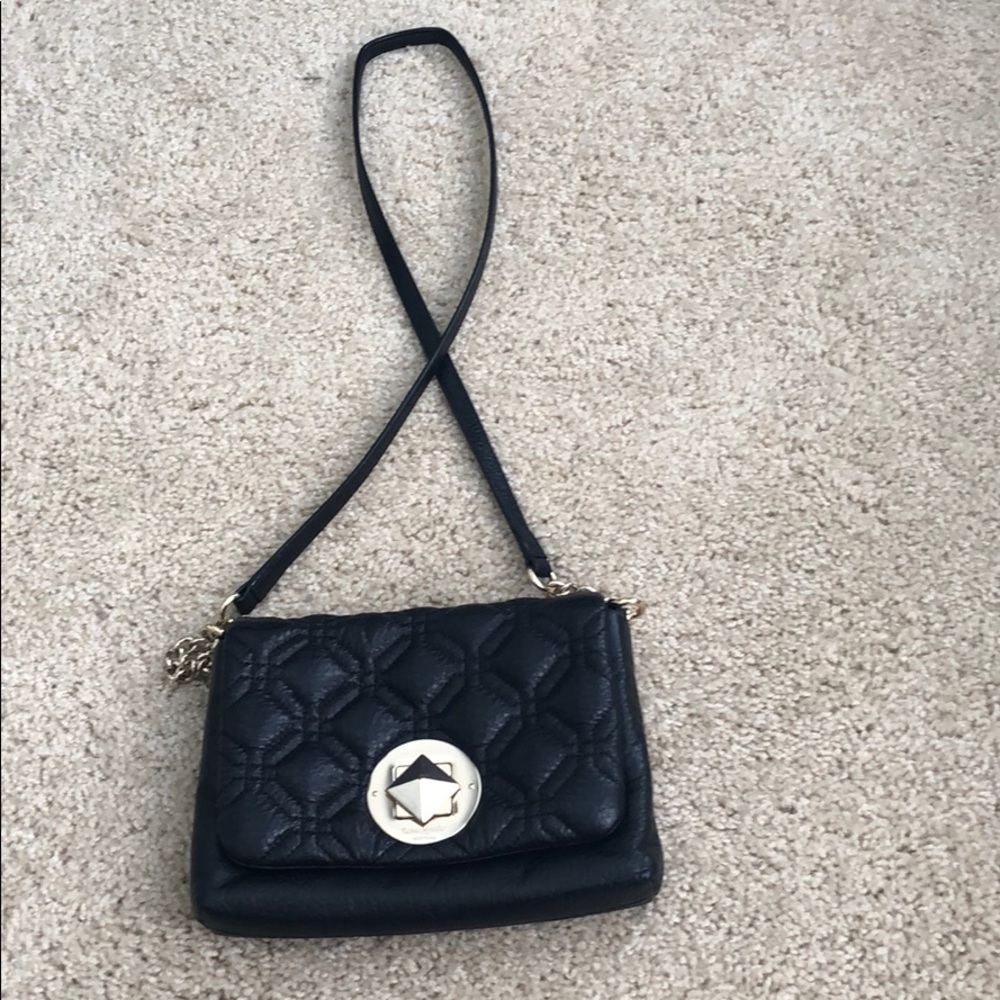 Kate spade black leather quilted crossbody bag